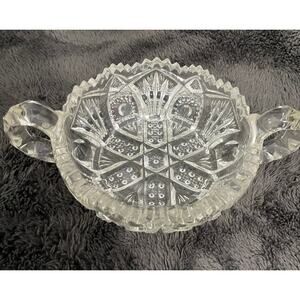 Vtg. Lead Crystal Double Handle Saw Tooth Candy Dish
